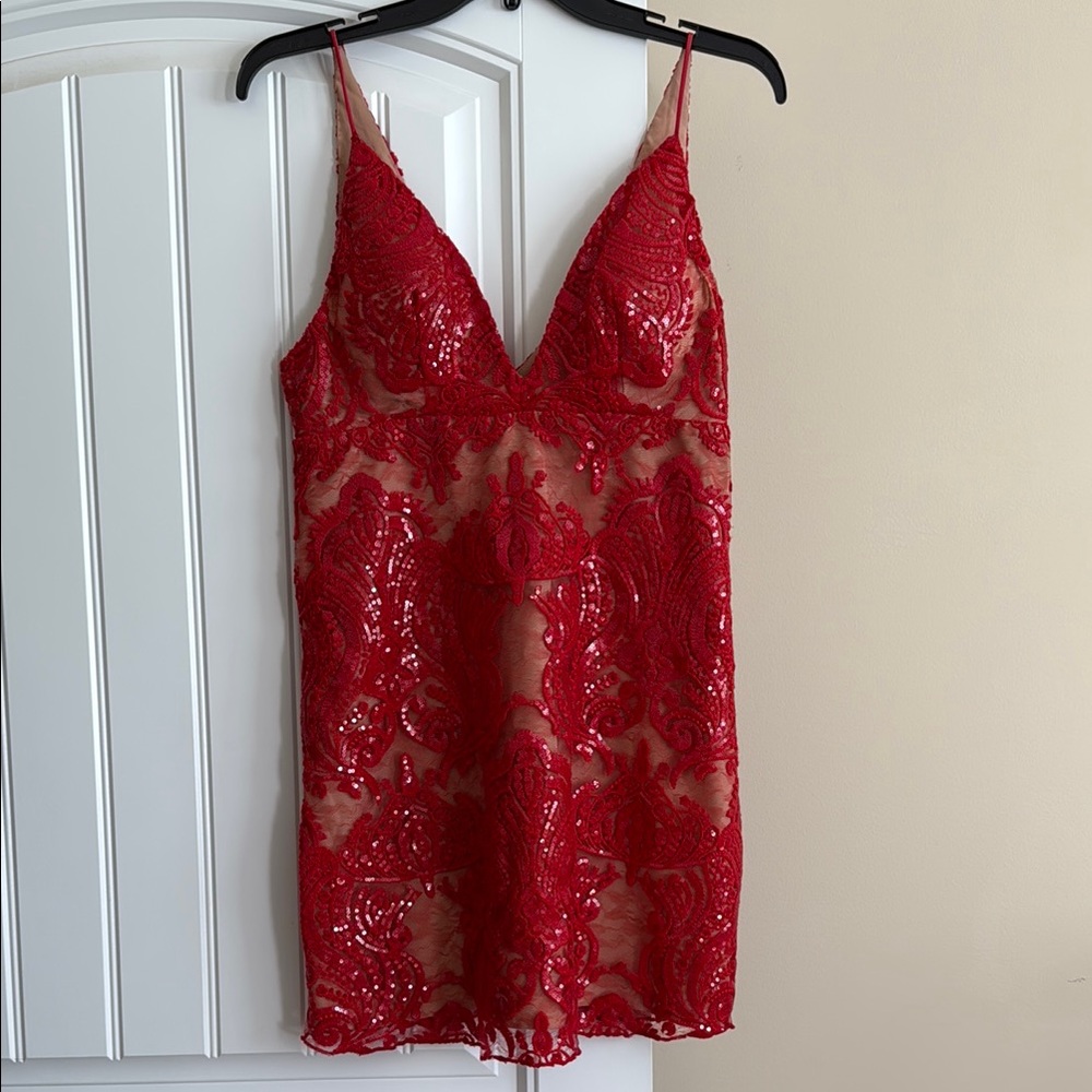 FREE PEOPLE Elegant Red Sequin Mini Dress S